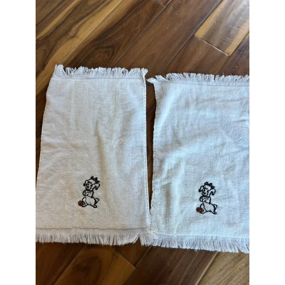 Vintage Cannon Embroidered Poodle Hand Towels